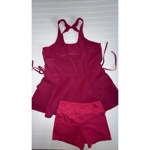 TCEC Women Magenta Pink Exercise Dress and Shorts Set Utility Activewear Small